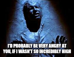 I'D PROBABLY BE VERY ANGRY AT YOU, IF I WASN'T SO INCREDIBLY HIGH | image tagged in han solo | made w/ Imgflip meme maker
