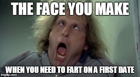 Scary Harry | THE FACE YOU MAKE WHEN YOU NEED TO FART ON A FIRST DATE | image tagged in memes,scary harry | made w/ Imgflip meme maker