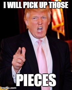 Donald Trump | I WILL PICK UP THOSE PIECES | image tagged in donald trump | made w/ Imgflip meme maker
