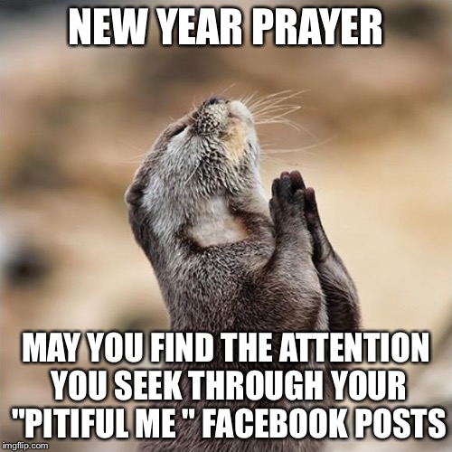 Praying Otter | NEW YEAR PRAYER MAY YOU FIND THE ATTENTION YOU SEEK THROUGH YOUR "PITIFUL ME " FACEBOOK POSTS | image tagged in praying otter | made w/ Imgflip meme maker