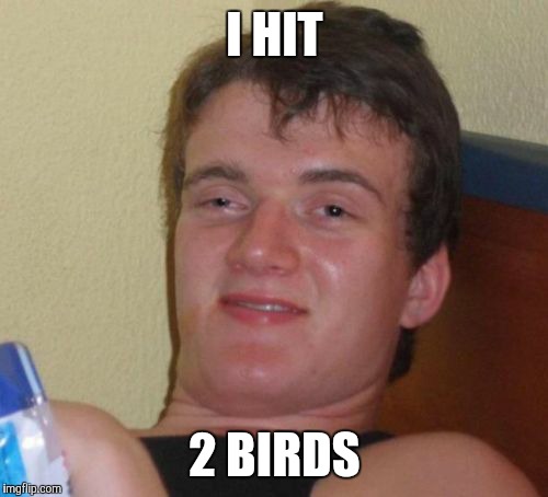 One stoner | I HIT 2 BIRDS | image tagged in memes,10 guy | made w/ Imgflip meme maker