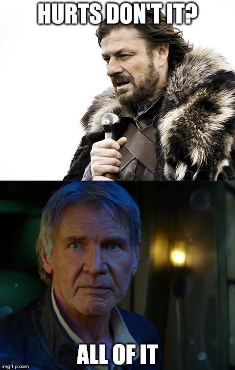 He that lives by the sword... | HURTS DON'T IT? ALL OF IT | image tagged in stark  solo,star wars,game of thrones,ned stark,han solo,it's true all of it han solo | made w/ Imgflip meme maker