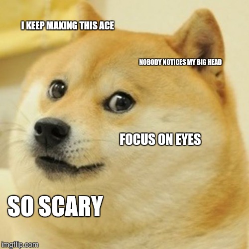 Doge | I KEEP MAKING THIS ACE NOBODY NOTICES MY BIG HEAD FOCUS ON EYES SO SCARY | image tagged in memes,doge | made w/ Imgflip meme maker