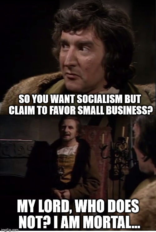 What man does not? I am mortal | SO YOU WANT SOCIALISM BUT CLAIM TO FAVOR SMALL BUSINESS? MY LORD, WHO DOES NOT? I AM MORTAL... | image tagged in what man does not i am mortal | made w/ Imgflip meme maker