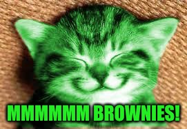 happy RayCat | MMMMMM BROWNIES! | image tagged in happy raycat | made w/ Imgflip meme maker