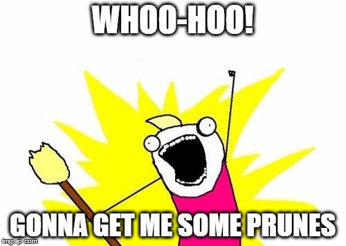 X All The Y Meme | WHOO-HOO! GONNA GET ME SOME PRUNES | image tagged in memes,x all the y | made w/ Imgflip meme maker