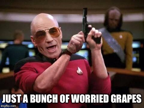 picard gangsta | JUST A BUNCH OF WORRIED GRAPES | image tagged in picard gangsta | made w/ Imgflip meme maker