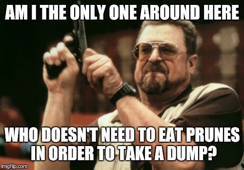 Am I The Only One Around Here Meme | AM I THE ONLY ONE AROUND HERE WHO DOESN'T NEED TO EAT PRUNES IN ORDER TO TAKE A DUMP? | image tagged in memes,am i the only one around here | made w/ Imgflip meme maker