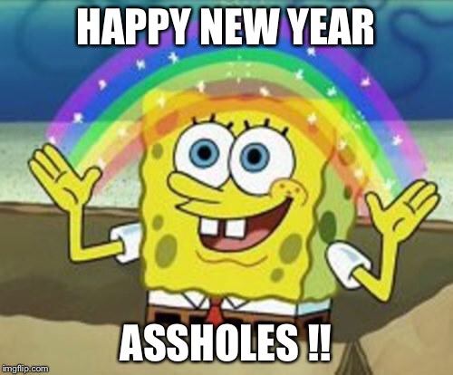 Happy New Year, Sponge Bob !! | HAPPY NEW YEAR ASSHOLES !! | image tagged in sponge bob,happy new year,asshole | made w/ Imgflip meme maker