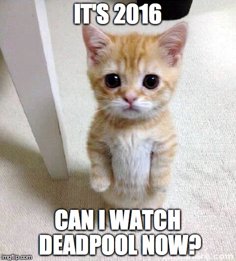 Cute Cat | IT'S 2016 CAN I WATCH DEADPOOL NOW? | image tagged in memes,cute cat | made w/ Imgflip meme maker