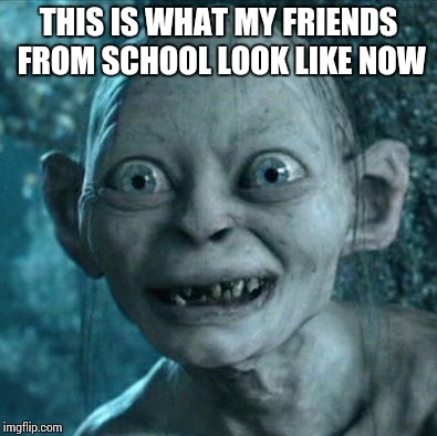 Gollum | THIS IS WHAT MY FRIENDS FROM SCHOOL LOOK LIKE NOW | image tagged in memes,gollum | made w/ Imgflip meme maker
