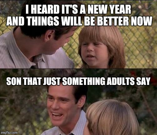 That's Just Something X Say | I HEARD IT'S A NEW YEAR AND THINGS WILL BE BETTER NOW SON THAT JUST SOMETHING ADULTS SAY | image tagged in memes,thats just something x say | made w/ Imgflip meme maker
