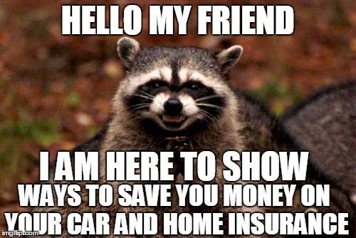 Don't Patronize Me | HELLO MY FRIEND I AM HERE TO SHOW WAYS TO SAVE YOU MONEY ON YOUR CAR AND HOME INSURANCE | image tagged in memes,evil plotting raccoon,insurance,comparison,commercials | made w/ Imgflip meme maker