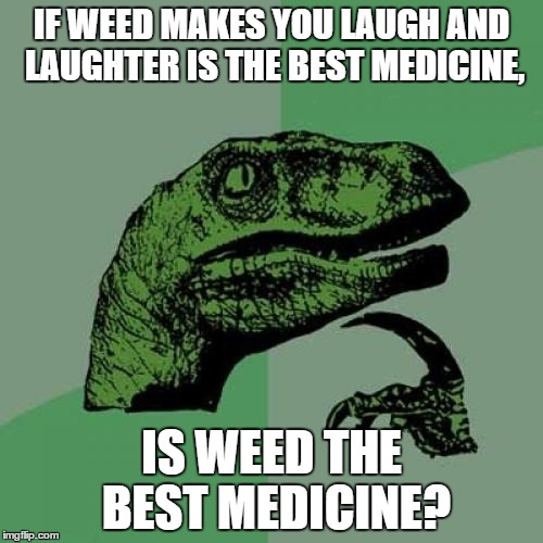 Philosoraptor | IF WEED MAKES YOU LAUGH AND LAUGHTER IS THE BEST MEDICINE, IS WEED THE BEST MEDICINE? | image tagged in memes,philosoraptor | made w/ Imgflip meme maker