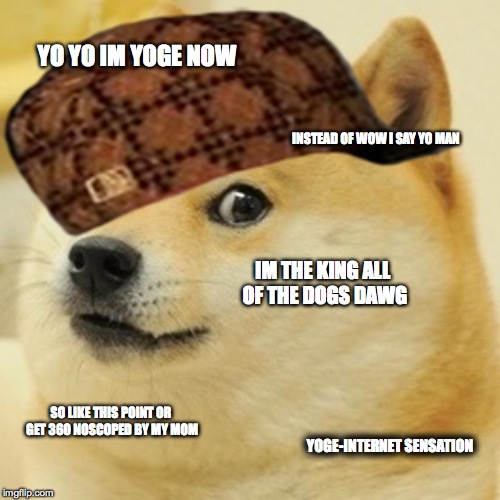 Doge Meme | YO YO IM YOGE NOW INSTEAD OF WOW I SAY YO MAN IM THE KING ALL OF THE DOGS DAWG SO LIKE THIS POINT OR GET 360 NOSCOPED BY MY MOM YOGE-INTERNE | image tagged in memes,doge,scumbag | made w/ Imgflip meme maker