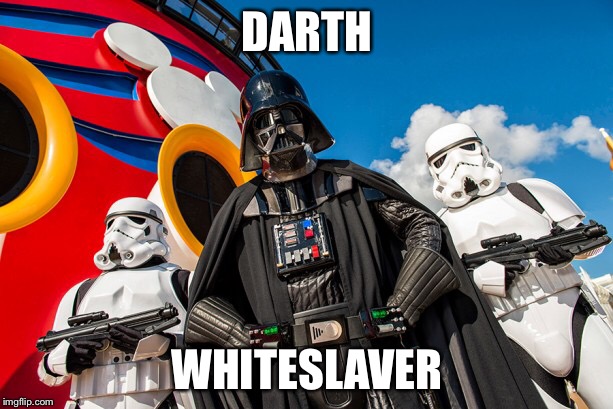 A Lucas Diss-ney Production | DARTH WHITESLAVER | image tagged in disney,george lucas,memes,star wars,darth vader,mickey mouse | made w/ Imgflip meme maker