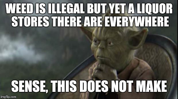 WEED IS ILLEGAL BUT YET A LIQUOR STORES THERE ARE EVERYWHERE SENSE, THIS DOES NOT MAKE | made w/ Imgflip meme maker