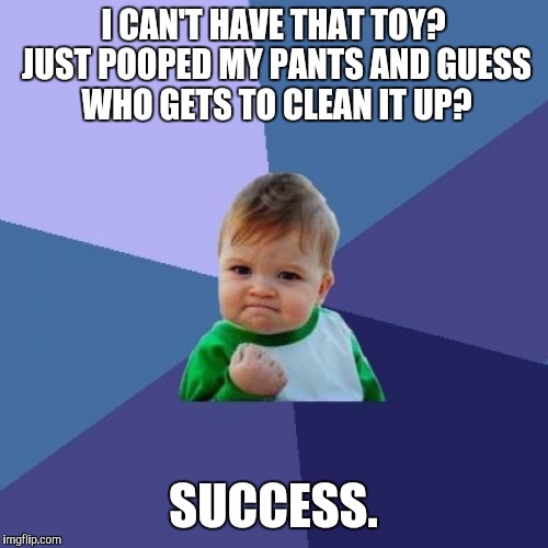 Success Kid Meme | I CAN'T HAVE THAT TOY? JUST POOPED MY PANTS AND GUESS WHO GETS TO CLEAN IT UP? SUCCESS. | image tagged in memes,success kid | made w/ Imgflip meme maker