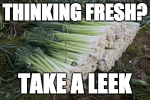 leeks | THINKING FRESH? TAKE A LEEK | image tagged in leeks | made w/ Imgflip meme maker