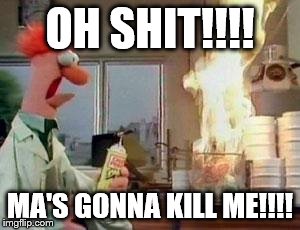 Beaker - Fire | OH SHIT!!!! MA'S GONNA KILL ME!!!! | image tagged in beaker - fire | made w/ Imgflip meme maker