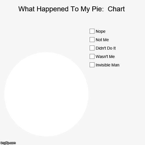 What Happened To Me Pie:  Chart | image tagged in funny,pie charts,what happened to my pie chart,nope,not me,didnt do it | made w/ Imgflip chart maker