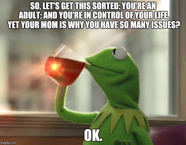 But That's None Of My Business (Neutral) | SO, LET'S GET THIS SORTED: YOU'RE AN ADULT; AND YOU'RE IN CONTROL OF YOUR LIFE, YET YOUR MOM IS WHY YOU HAVE SO MANY ISSUES? OK. | image tagged in memes,but thats none of my business neutral | made w/ Imgflip meme maker