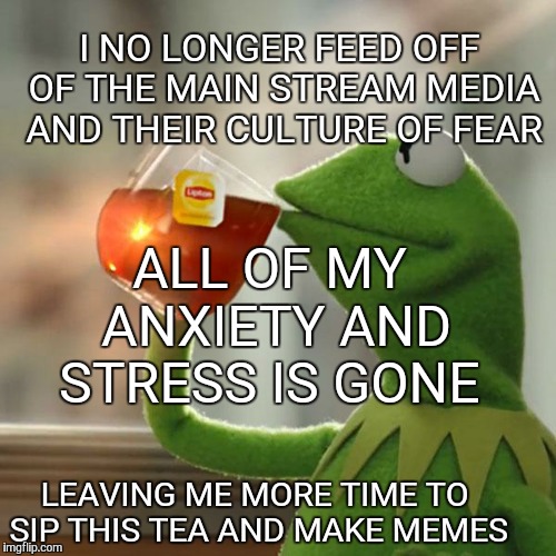 Disconnecting from the Official Narrative  | I NO LONGER FEED OFF OF THE MAIN STREAM MEDIA AND THEIR CULTURE OF FEAR ALL OF MY ANXIETY AND STRESS IS GONE LEAVING ME MORE TIME TO SIP THI | image tagged in memes,but thats none of my business,kermit the frog | made w/ Imgflip meme maker