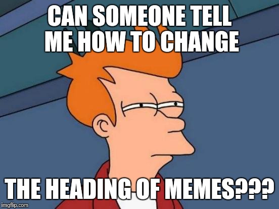 Futurama Fry | CAN SOMEONE TELL ME HOW TO CHANGE THE HEADING OF MEMES??? | image tagged in memes,futurama fry | made w/ Imgflip meme maker