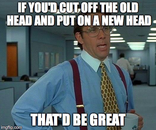 That Would Be Great Meme | IF YOU'D CUT OFF THE OLD HEAD AND PUT ON A NEW HEAD THAT'D BE GREAT | image tagged in memes,that would be great | made w/ Imgflip meme maker