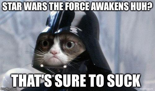 Grumpy Cat Star Wars | STAR WARS THE FORCE AWAKENS HUH? THAT'S SURE TO SUCK | image tagged in memes,grumpy cat star wars,grumpy cat | made w/ Imgflip meme maker