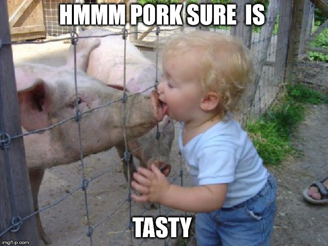 Tasty  | HMMM PORK SURE  IS TASTY | image tagged in kid kissing pig,meme,pig,kid | made w/ Imgflip meme maker