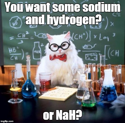 Chemistry Cat Meme | You want some sodium and hydrogen? or NaH? | image tagged in memes,chemistry cat | made w/ Imgflip meme maker