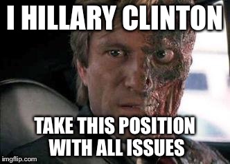 Got a problem with two faces?  | I HILLARY CLINTON TAKE THIS POSITION WITH ALL ISSUES | image tagged in got a problem with two faces | made w/ Imgflip meme maker