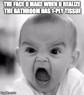 Angry Baby Meme | THE FACE U MAKE WHEN U REALIZE THE BATHROOM HAS 1-PLY TISSUE | image tagged in memes,angry baby | made w/ Imgflip meme maker