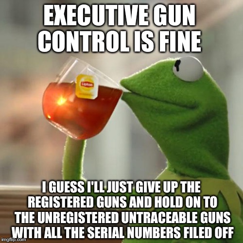 Got Guns? | EXECUTIVE GUN CONTROL IS FINE I GUESS I'LL JUST GIVE UP THE REGISTERED GUNS AND HOLD ON TO THE UNREGISTERED UNTRACEABLE GUNS WITH ALL THE SE | image tagged in memes,but thats none of my business,gun control,guns,2nd amendment | made w/ Imgflip meme maker