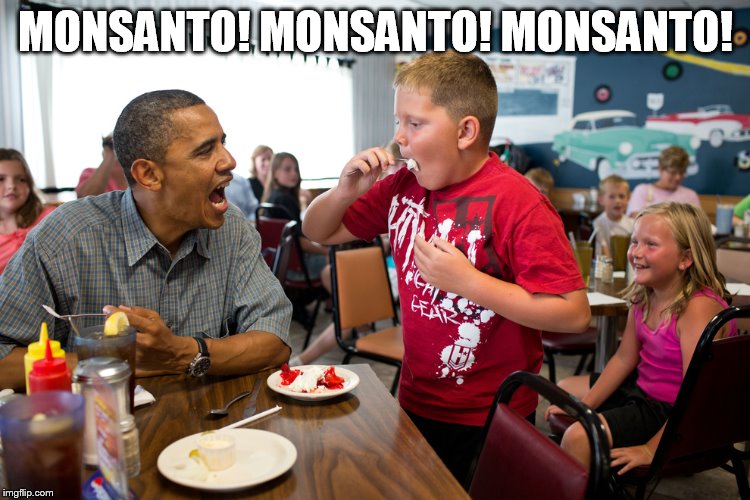 Obama food | MONSANTO! MONSANTO! MONSANTO! | image tagged in obama food | made w/ Imgflip meme maker