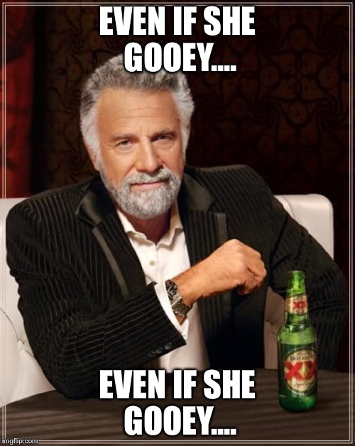 The Most Interesting Man In The World Meme | EVEN IF SHE GOOEY.... EVEN IF SHE GOOEY.... | image tagged in memes,the most interesting man in the world | made w/ Imgflip meme maker