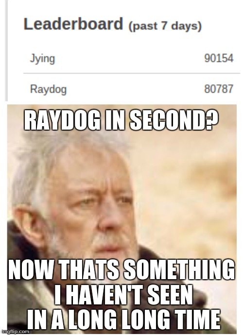 Raydog's #2? | RAYDOG IN SECOND? NOW THATS SOMETHING I HAVEN'T SEEN IN A LONG LONG TIME | image tagged in raydog,imgflip,leaderboard | made w/ Imgflip meme maker