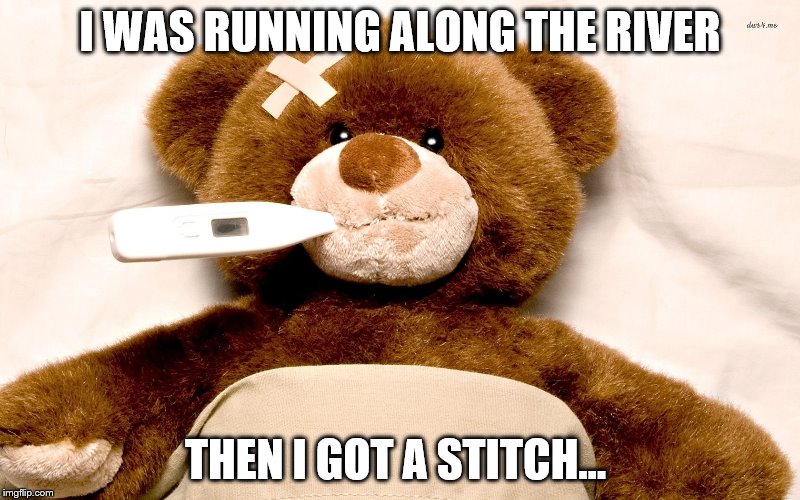 The pain was too much to bear... | I WAS RUNNING ALONG THE RIVER THEN I GOT A STITCH... | image tagged in ill teddy,running,exercise,teddy,teddy bear,hospital | made w/ Imgflip meme maker