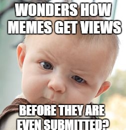 Skeptical Baby Meme | WONDERS HOW MEMES GET VIEWS BEFORE THEY ARE EVEN SUBMITTED? | image tagged in memes,skeptical baby | made w/ Imgflip meme maker