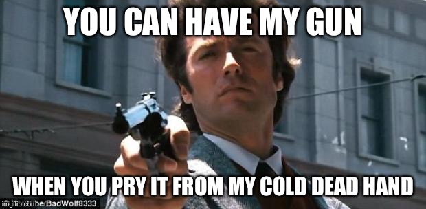 clint eastwood | YOU CAN HAVE MY GUN WHEN YOU PRY IT FROM MY COLD DEAD HAND | image tagged in clint eastwood | made w/ Imgflip meme maker