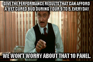GIVE THE PERFORMANCE RESULTS THAT CAN AFFORD A WET CURED BUD DURING YOUR 9 TO 5, EVERYDAY WE WON'T WORRY ABOUT THAT 10 PANEL. | made w/ Imgflip meme maker