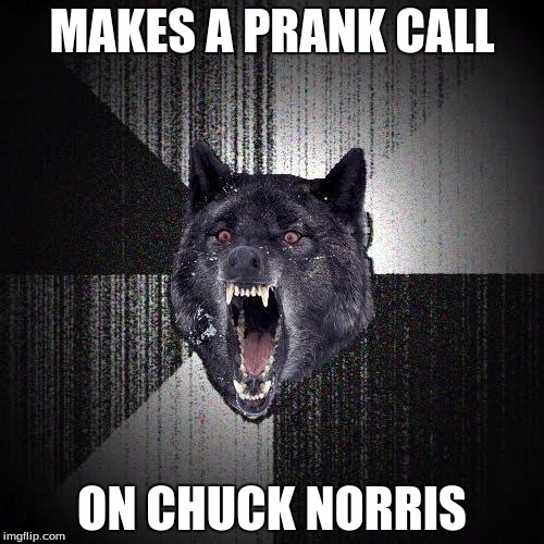 Insanity Wolf | MAKES A PRANK CALL ON CHUCK NORRIS | image tagged in memes,insanity wolf | made w/ Imgflip meme maker