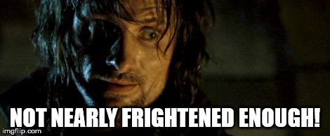Aragorn - Not nearly frightened enough | NOT NEARLY FRIGHTENED ENOUGH! | image tagged in aragorn - not nearly frightened enough | made w/ Imgflip meme maker