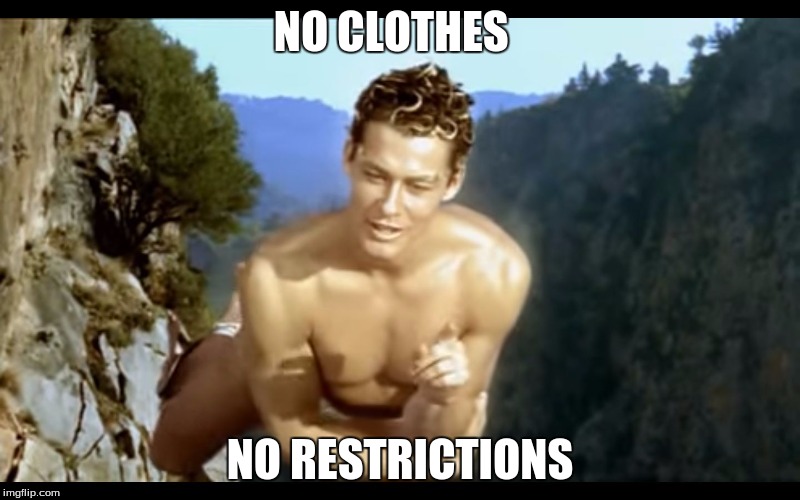 NO CLOTHES NO RESTRICTIONS | image tagged in oddesey | made w/ Imgflip meme maker