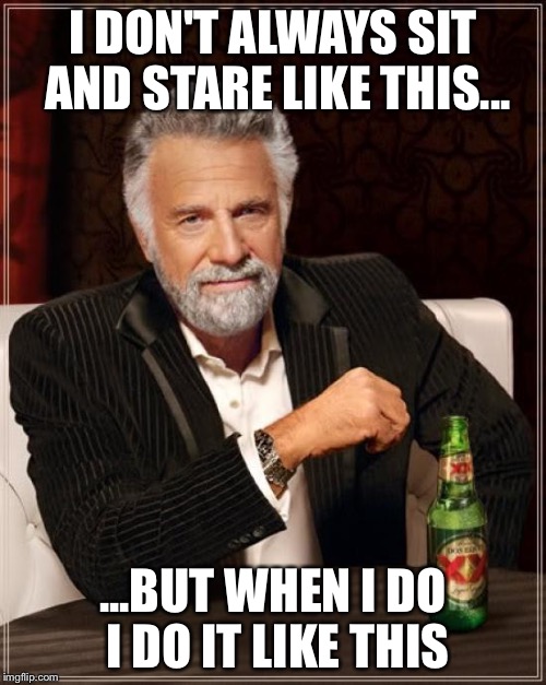 The Most Interesting Man In The World | I DON'T ALWAYS SIT AND STARE LIKE THIS... ...BUT WHEN I DO I DO IT LIKE THIS | image tagged in memes,the most interesting man in the world | made w/ Imgflip meme maker