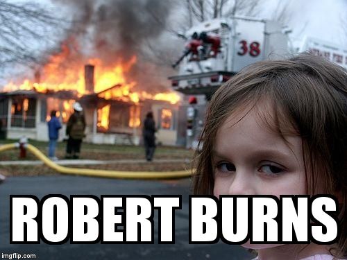 Disaster Girl Meme | ROBERT BURNS | image tagged in memes,disaster girl | made w/ Imgflip meme maker