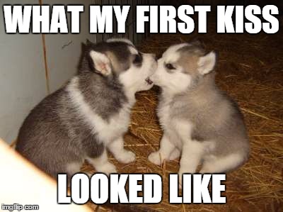 Cute Puppies | WHAT MY FIRST KISS LOOKED LIKE | image tagged in memes,cute puppies,awkward | made w/ Imgflip meme maker