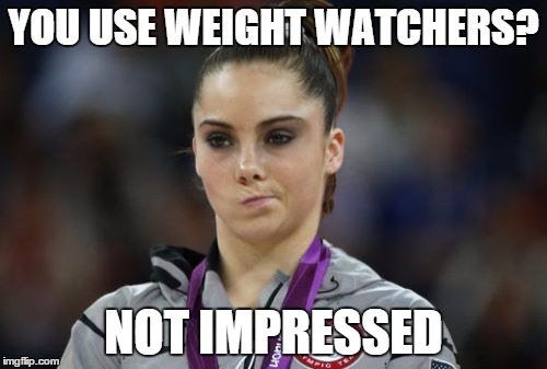 McKayla Maroney Not Impressed Meme | YOU USE WEIGHT WATCHERS? NOT IMPRESSED | image tagged in memes,mckayla maroney not impressed | made w/ Imgflip meme maker