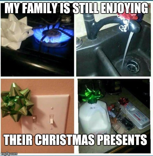 presents | MY FAMILY IS STILL ENJOYING THEIR CHRISTMAS PRESENTS | image tagged in presents | made w/ Imgflip meme maker